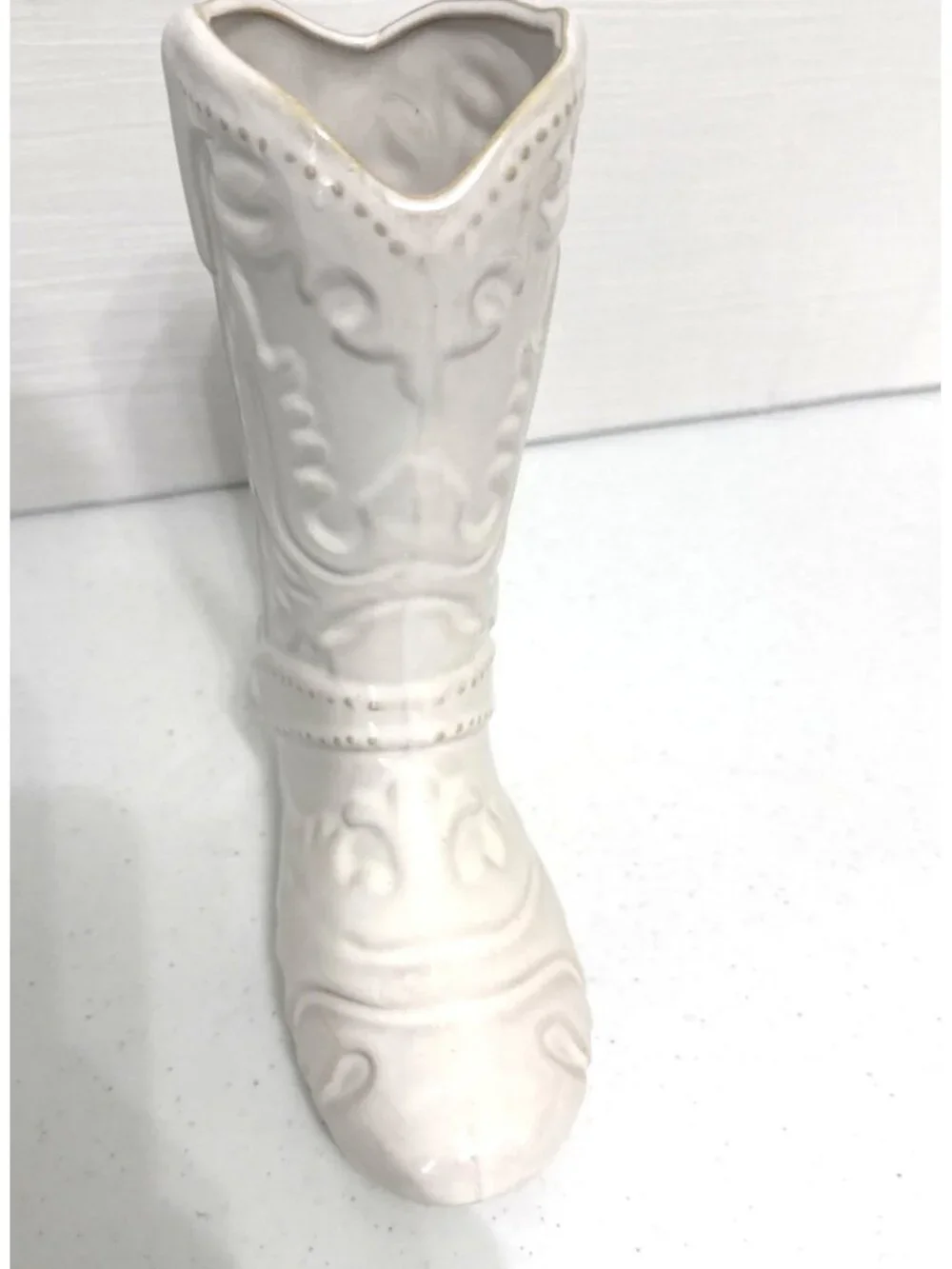 Cowboy Boot Planter Vase White Ceramic 8.5